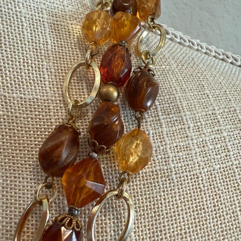 Vintage Amber Color Acrylic Bead Necklace - Picture 2 of 6